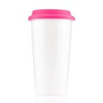 16 oz  White Ceramic Cup with Colored Silicone Lid - Pink