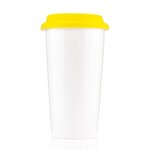 16 oz  White Ceramic Cup with Colored Silicone Lid - Yellow