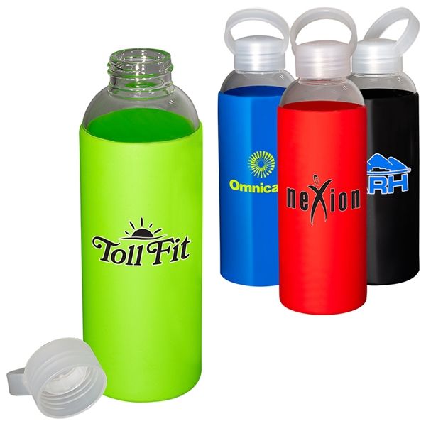 BPA FREE  GLASS WATER BOTTLE  SOFT SILICONE SLEEVE  18 0Z 