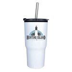 20 oz. Ares Tumbler with Stainless Straw/Flip Top Lid, Full - White