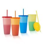 24 oz color changing tumbler with lid and straw - Blue