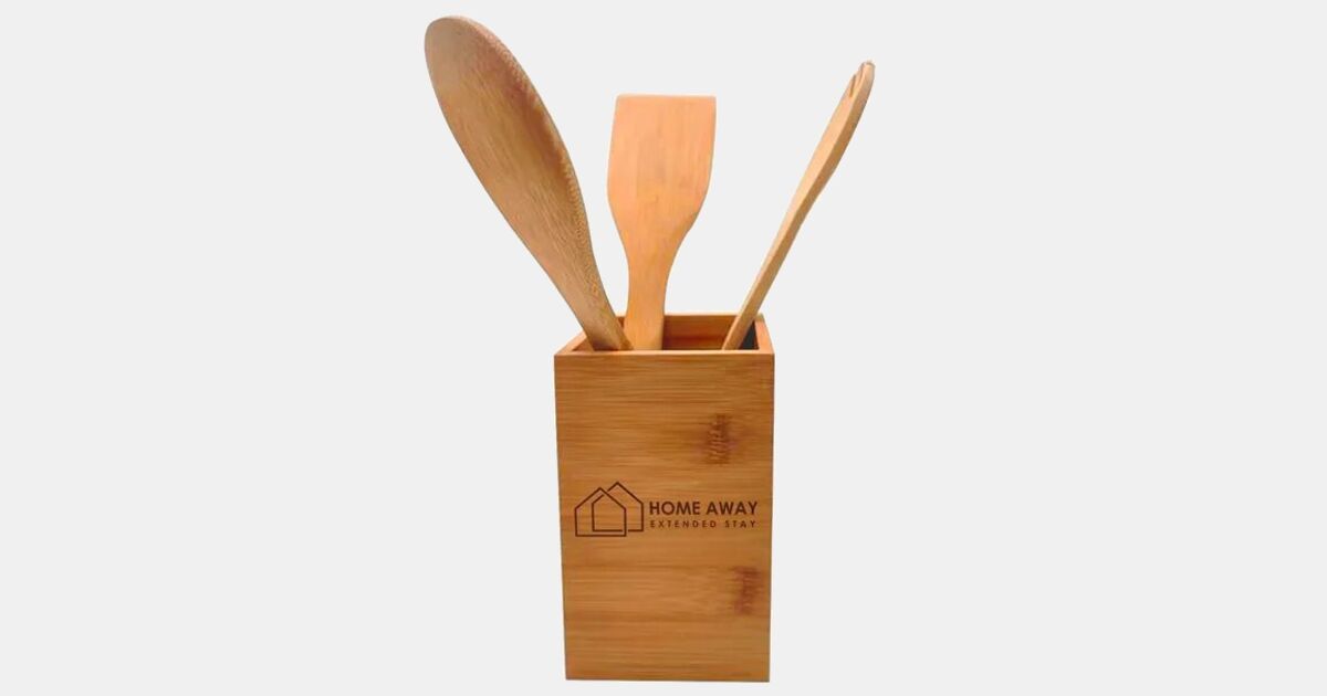 Utensils Box Design Custom Printed Bamboo Box with 3 Cooking Utensils with your logo ...