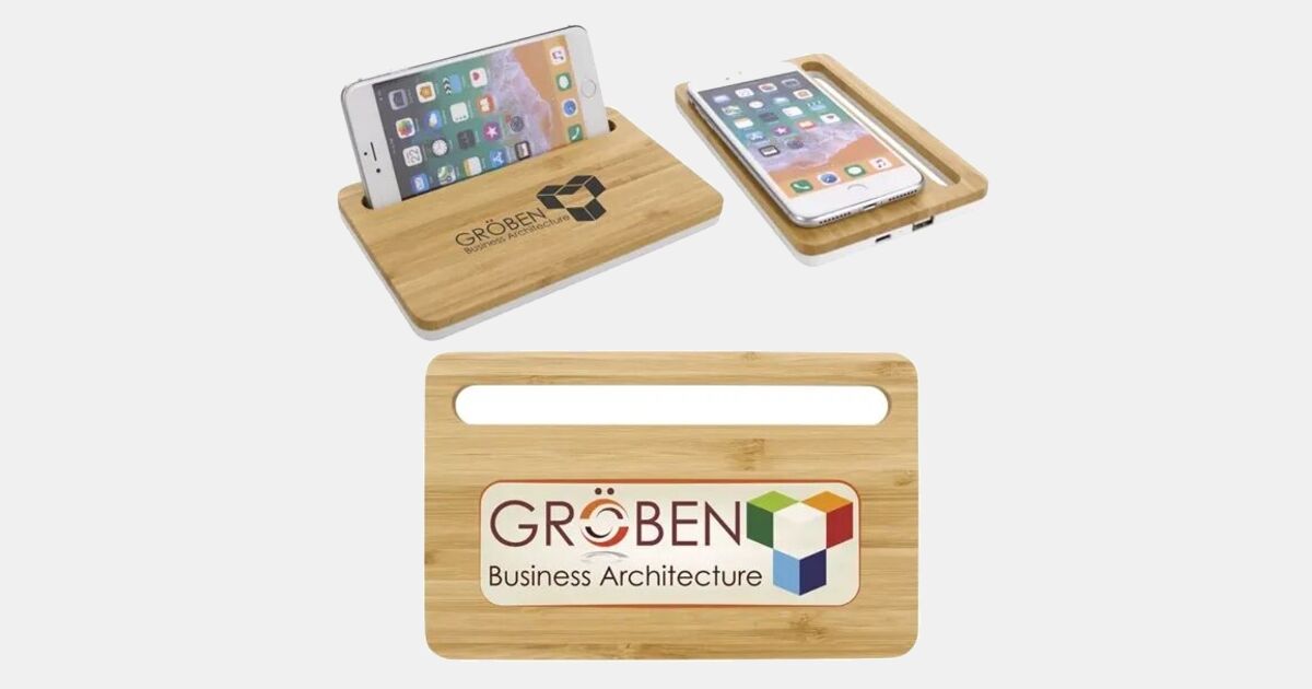 Custom Printed Bamboo Wireless Charging Pad with Phone Stand with your ...