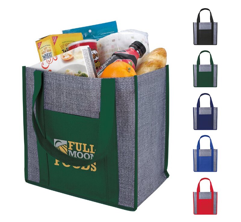 Main Product Image for Custom Imprinted Laminated Heathered Non-Woven Grocery Tote