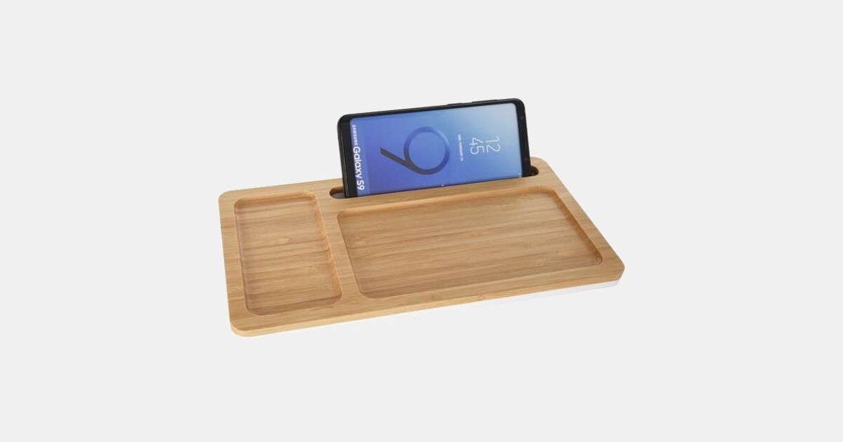 Custom Printed Bamboo Wireless Charging Pad Desktop Organizer with your