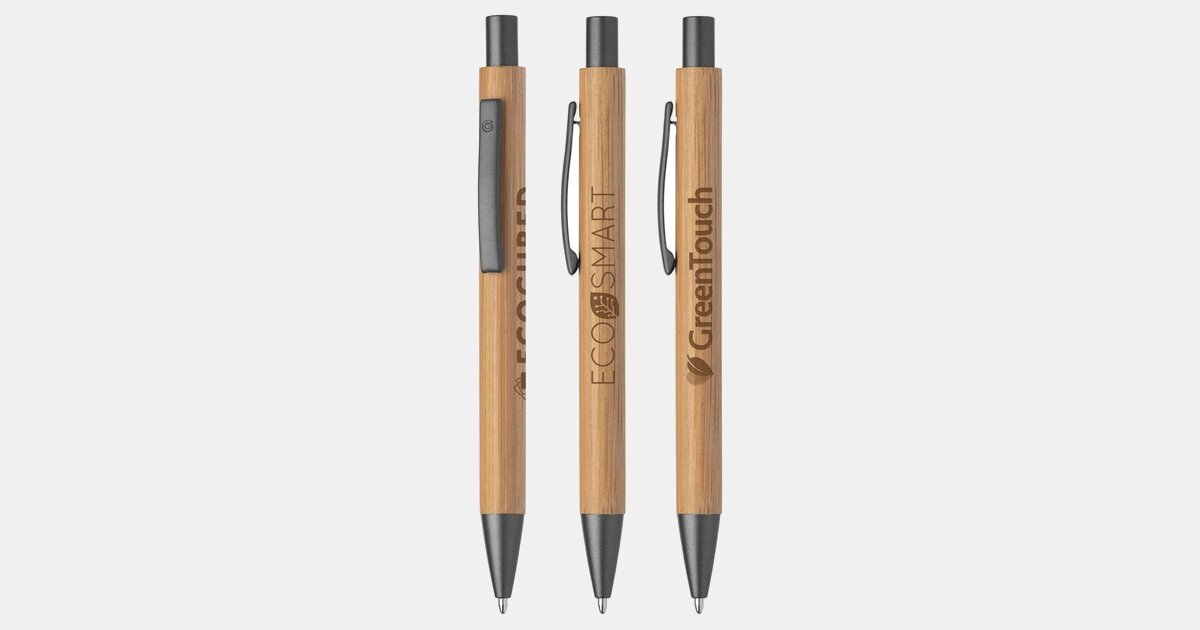 Laser Engraved Bambowie Bamboo Pen with your logo | MiniThrowBalls.com