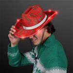 Christmas Cowboy Hats, Holly & Lights with White Band -  