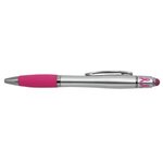 Custom Imprinted Ribbon Spin Top Pen with Stylus - Pink