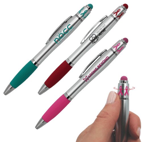 Main Product Image for Custom Imprinted Ribbon Spin Top Pen with Stylus