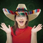 Custom Printed Giant Natural Straw Sombrero with Serape Trim - Black Band