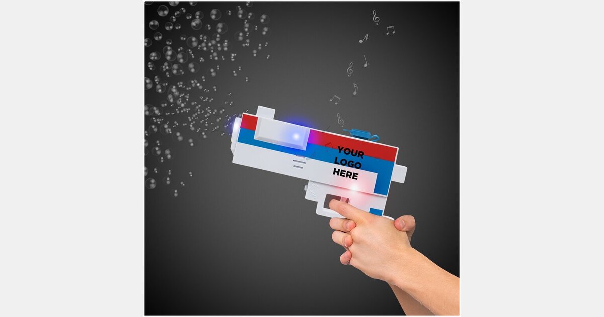 Custom Printed LED Pixel Bubble Gun with your logo | MiniThrowBalls.com
