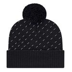 Diagonal Dash Knit Cap with Ribbed Cuff - Black