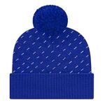 Diagonal Dash Knit Cap with Ribbed Cuff - Royal Blue