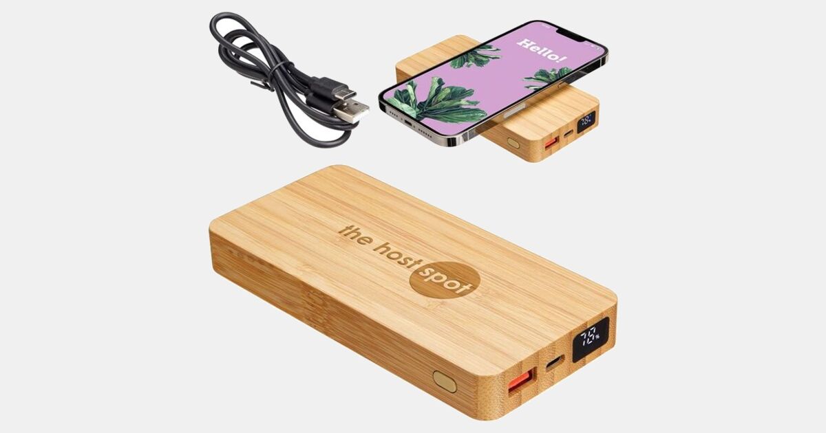 Custom Printed FSC Bamboo 10000mAh Dual Port Power Bank Charger with ...