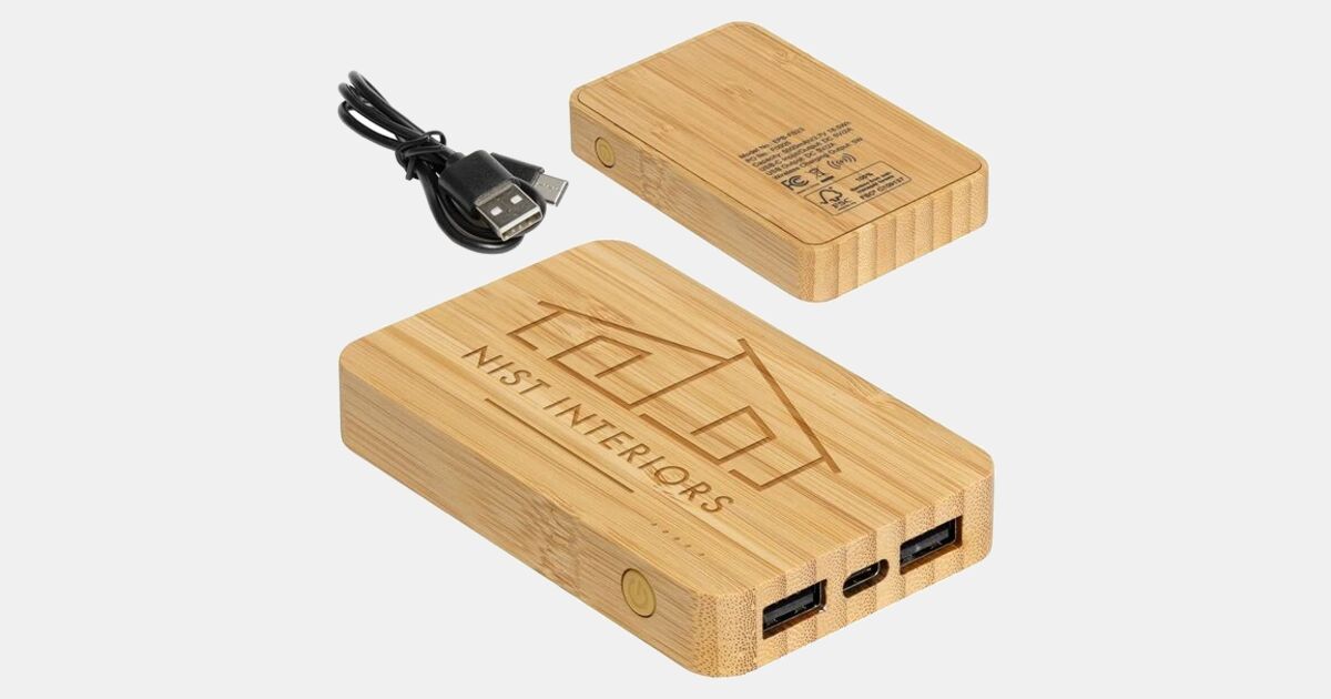 FSC(R) Bamboo 5000mAh Dual Port Power Bank with Wireless Charger with ...