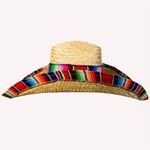 Giant Natural Straw Sombrero with Serape Trim -  