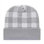 In Stock Plaid Knit Cap with Cuff - White/Silver