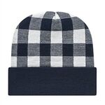 In Stock Plaid Knit Cap with Cuff - White/true Navy