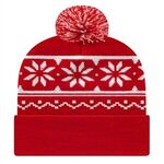 In Stock Snowflake Knit Cap w/ Cuff - True Red