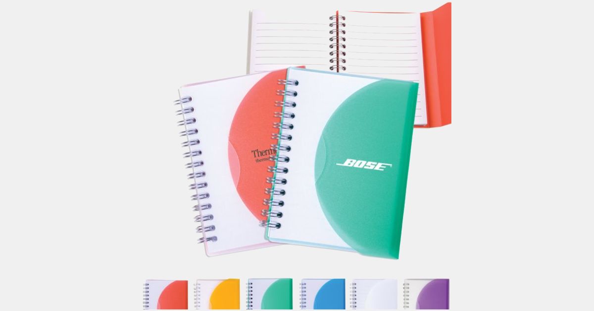 Imprinted Medium Spiral Curve Notebook with your logo | MiniThrowBalls.com