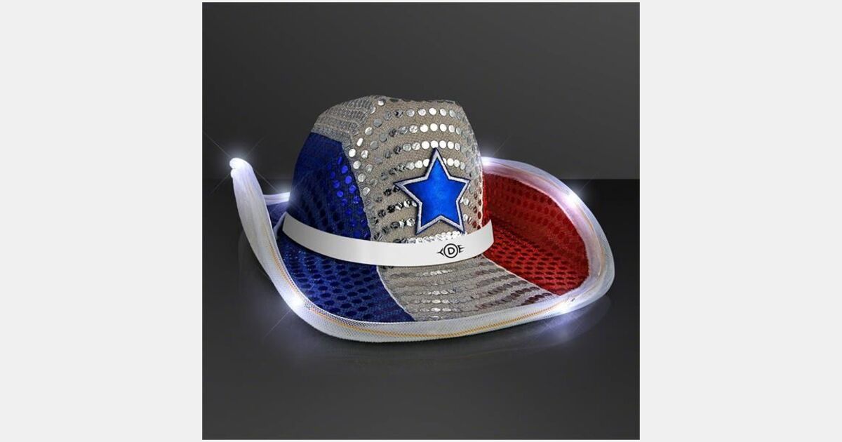 Red, White & Blue LED Cowboy Hat with Band