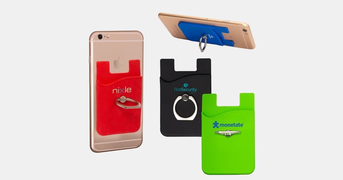 Custom Silicone Card Holder With Metal Ring Phone Stand with your logo