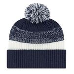 Thick Ribbed Knit Cap with Cuff - Navy/White