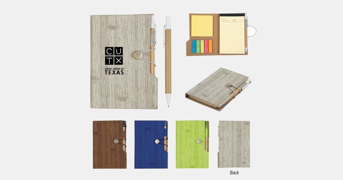 Woodgrain Look Notebook With Sticky Notes And Flags with your logo ...